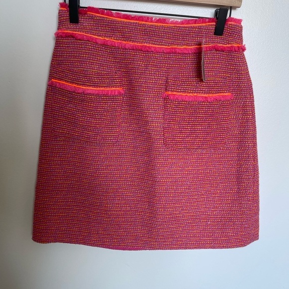J. Crew NWT Tweed A-Line Skirt Pink Jacquard Front Pockets and Orange - Picture 3 of 8